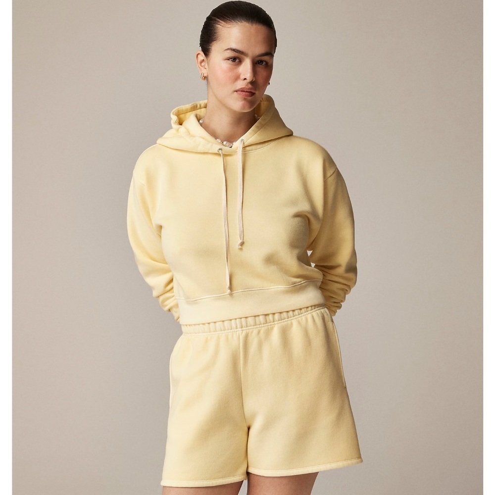JCREW Heritage Fleece Hoodie Cropped Vintage Yellow Sunflower Sands Athleisure L